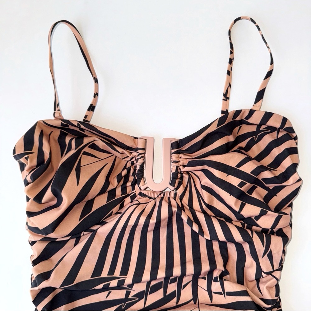 ZIMMERMANN BLUSH TAN BLACK SCULPT LINK RUCHED ZEBRA PRINT BANDEAU SWIMSUIT - Picture 3 of 10
